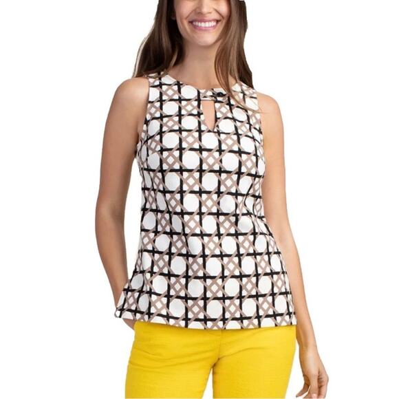 Trina Turk Danie Sleeveless Jacquard Top Size S Structured Woven Geometric Print - Picture 1 of 13
